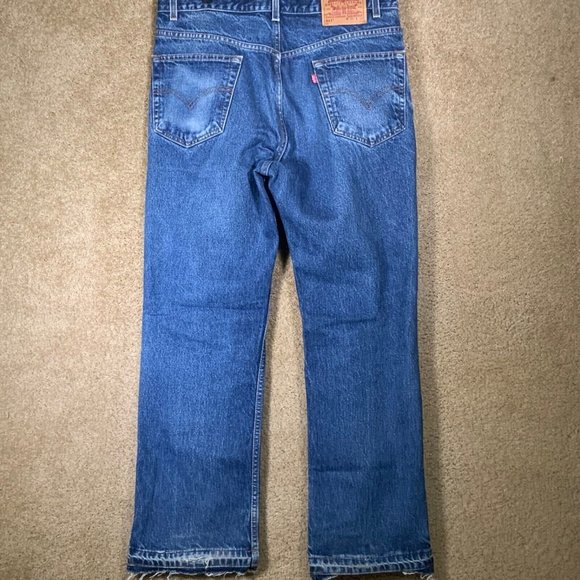 Vintage LEVIS Mens Jeans Sz 36x30 Boot Cut Red Tab Blue Denim Cotton Distressed - Picture 1 of 12